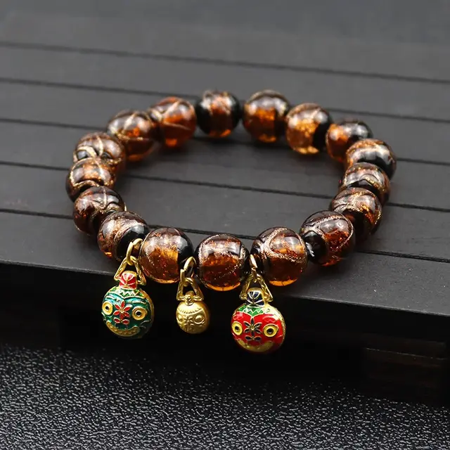 Fragrant Gray Colored Glaze Bracelet Colorful Multi treasure Swallowing Beast Gold Silk Glass Bead Champagne Beads - Shop at LoveMi