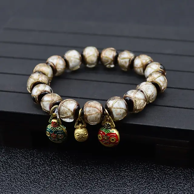 Fragrant Gray Colored Glaze Bracelet Colorful Multi treasure Swallowing Beast Gold Silk Glass Bead White Beads - Shop at LoveMi