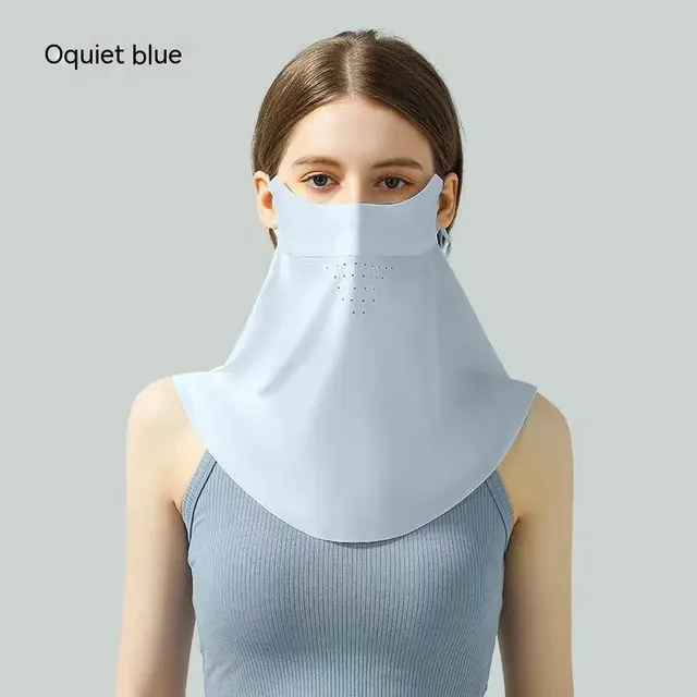 Facekini Full Face Sunscreen Mask Breathable Thin Ice Silk Long Mask Blue - Shop at LoveMi