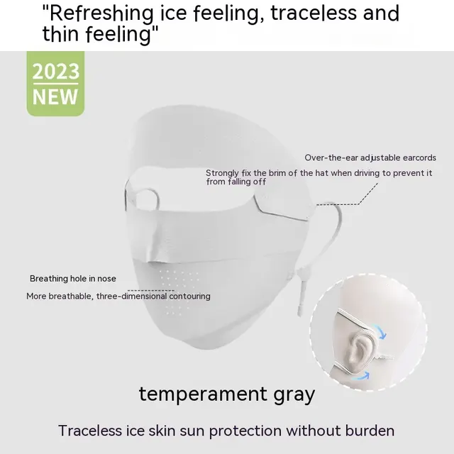 Facekini Full Face Sunscreen Mask Breathable Thin Ice Silk Mask Light Gray - Shop at LoveMi