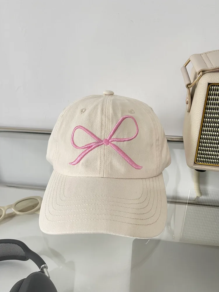 Ins Bow Baseball Cap Sweet Cute Sun Protective Beige - Shop at LoveMi