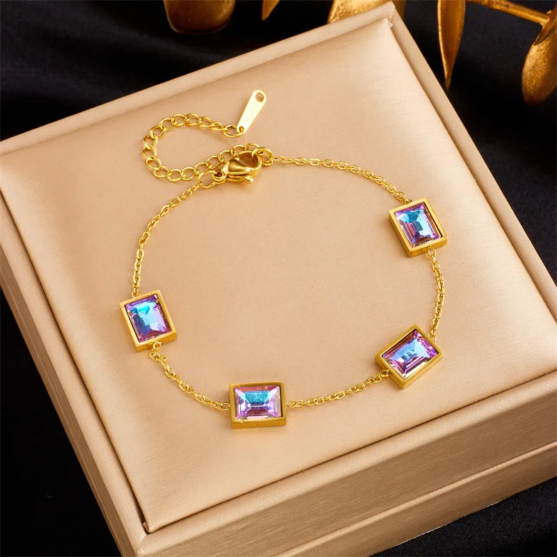 Affordable Luxury Fashion Elegant High-grade Colorful Geometric Glass Bracelet - B1070 Style