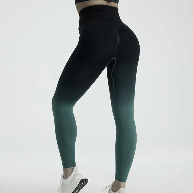 Women's Gradient Yoga Trousers High Waist Breathable Stretch Black Gradient Green - Shop at LoveMi