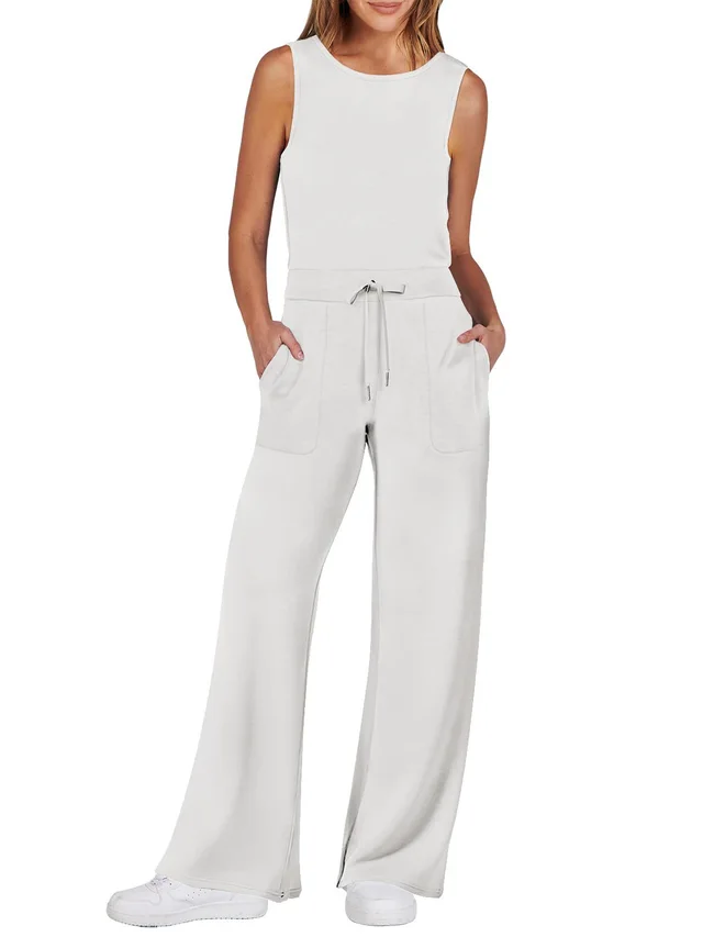 Fashion Slimming Women's Wear Sleeveless Jumpsuit White - Shop at LoveMi