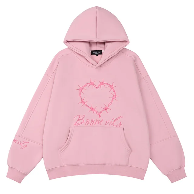 Hooded Fleece Lined Sweater Women's Pullover Thickened Pink 7126 Bo - Shop at LoveMi