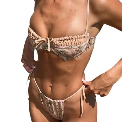 Split Color Matching Bikini Swimsuit Small Chest Hot Spring Bathing Swimsuit Color S - Shop at LoveMi