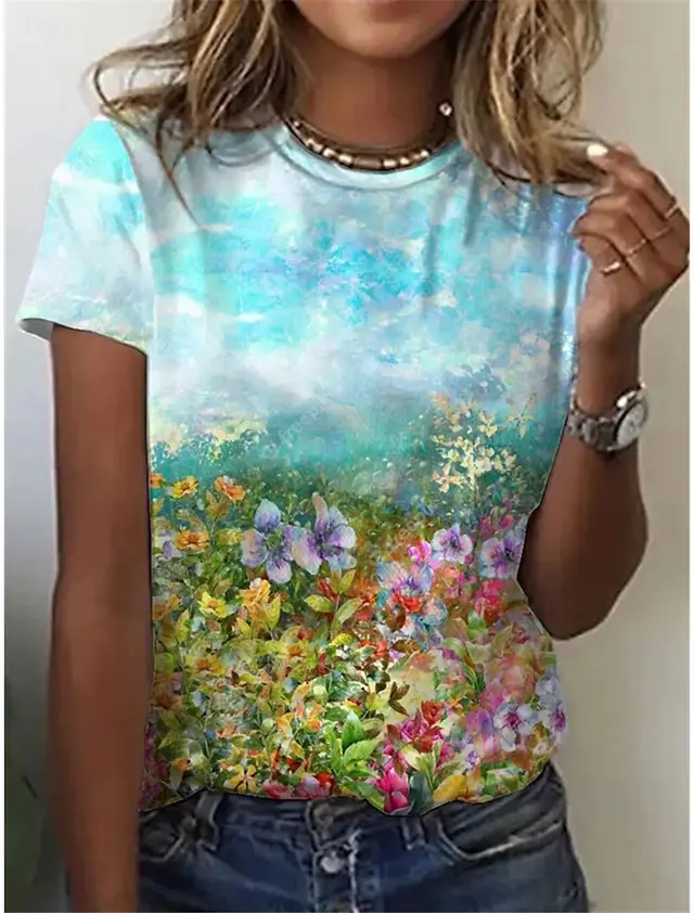 Digital 3D Printing Women's Street Style Short Sleeve E Style - Shop at LoveMi