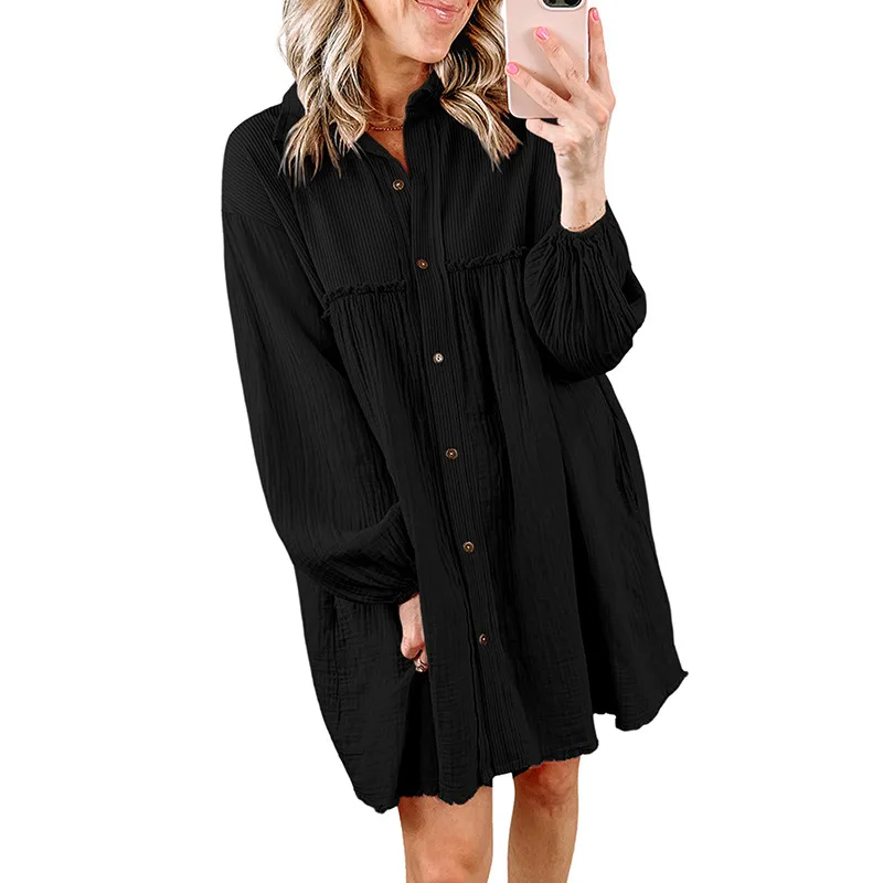 Thin Patchwork Pleated Long Sleeve Dress Black - Shop at LoveMi