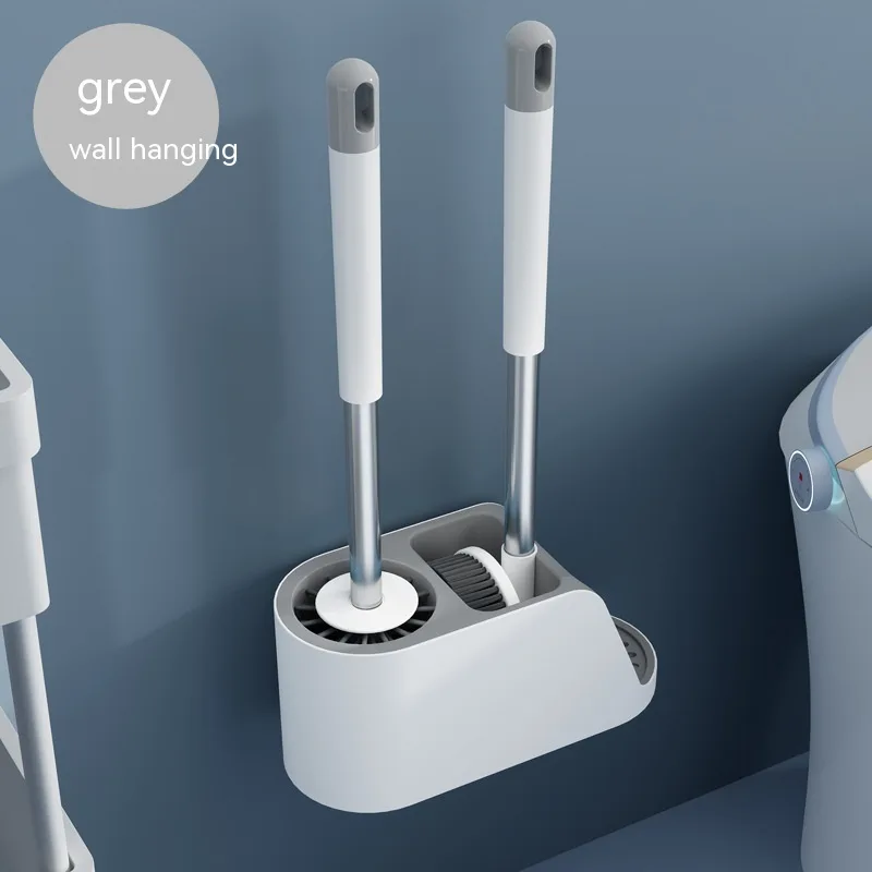 Toilet Brush No Dead Angle Household Punch-free - White And Grey 1