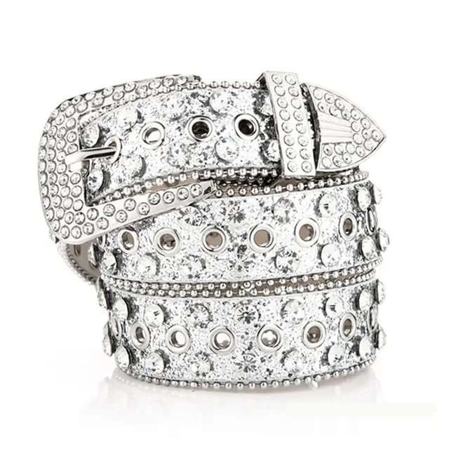 Women's Rhinestone Inlaid Decoration Belt Side Bead Hole Silver - Shop at LoveMi