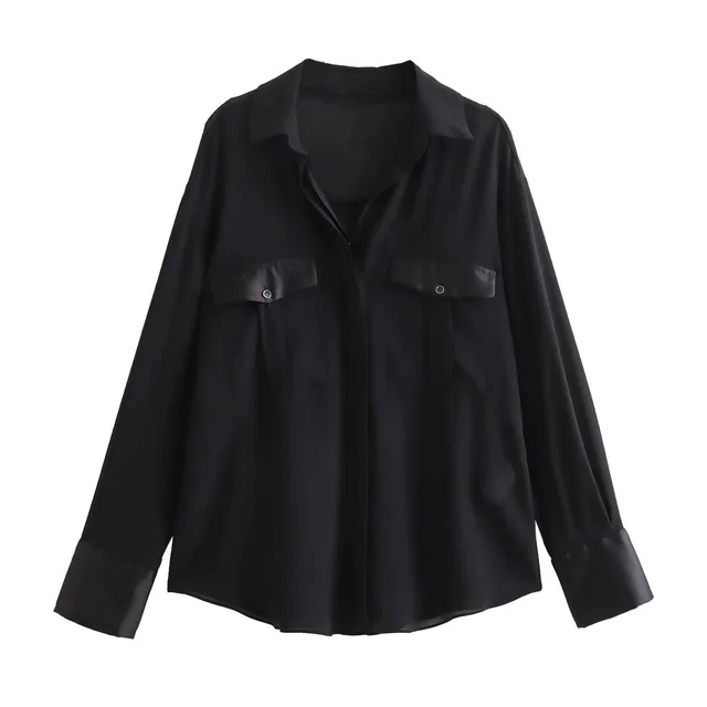 Women's Fashionable All match Silk Satin Crepe Shirt Black - Shop at LoveMi