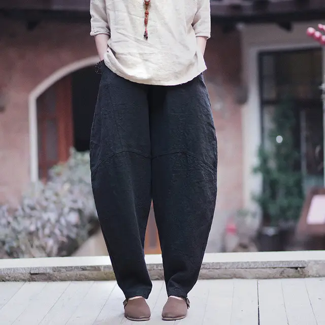 Retro Loose Plus Size Linen Bloomers Black - Shop at LoveMi