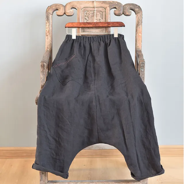 Spring And Autumn Literary Hanging Crotch Retro Special Harem Pants Black - Shop at LoveMi