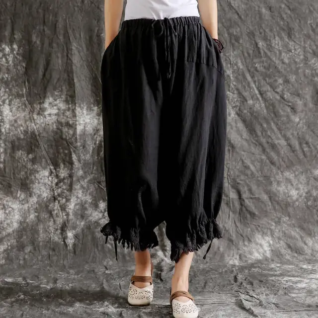 Women's Cotton And Linen Casual Pants Loose Versatile Summer Thin Lantern Trousers Black - Shop at LoveMi