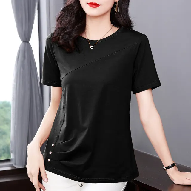 Solid Color Short sleeved T shirt For Women Plus Size Baggy Fashion Top 2273 Black - Shop at LoveMi