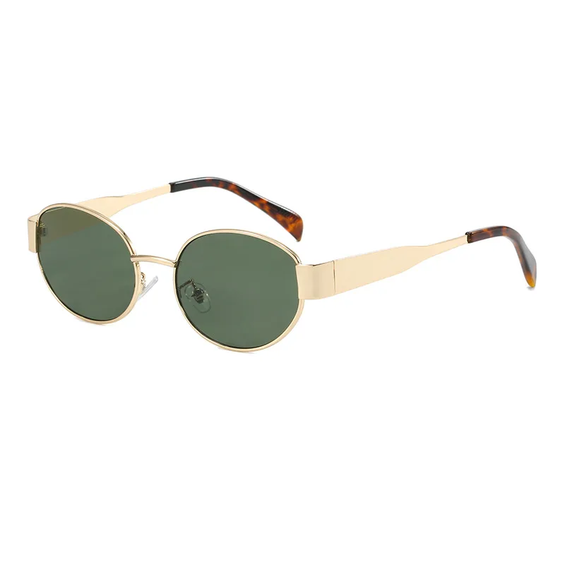 Women's Metal Retro Oval Sunglasses - Gold Frame Dark Green Piece
