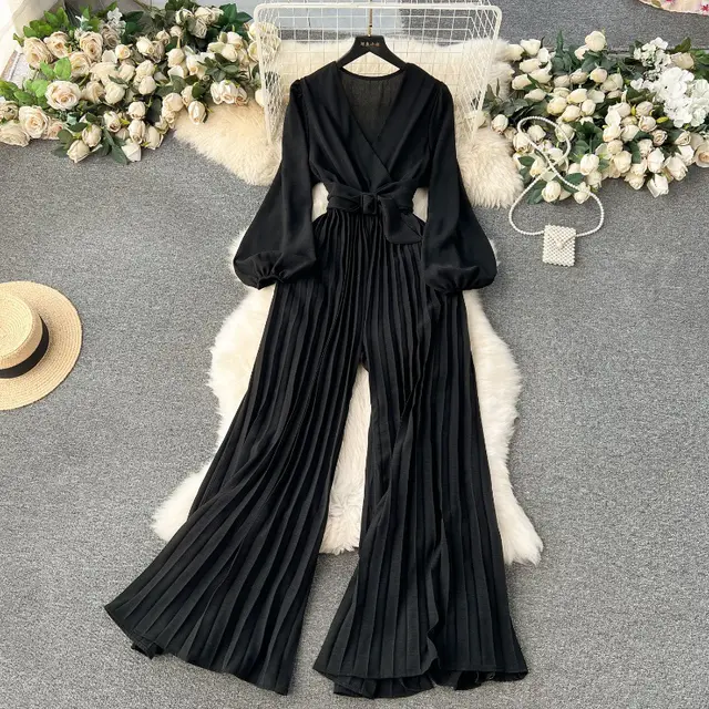 European And American Puff Sleeve Jumpsuit Women Black - Shop at LoveMi