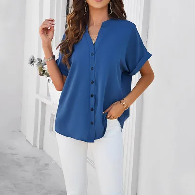 SpringSummer Temperament Pure Color Casual Stand Collar Shirt Tan - Shop at LoveMi