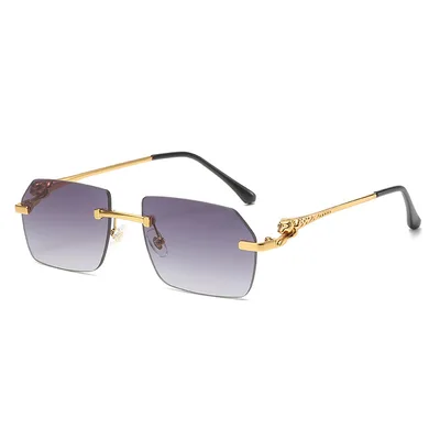 Frameless Trimming Leopard Head Sunglasses Gold Frame Double Gray C2 - Shop at LoveMi