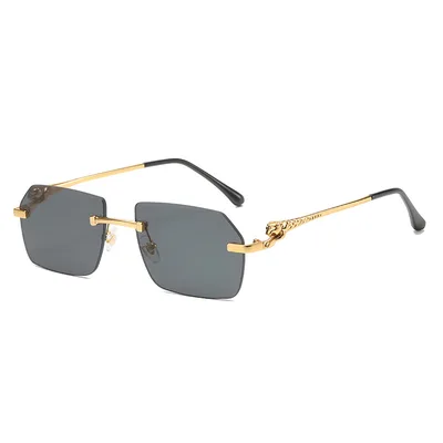 Frameless Trimming Leopard Head Sunglasses Gold Frame Full Gray C1 - Shop at LoveMi