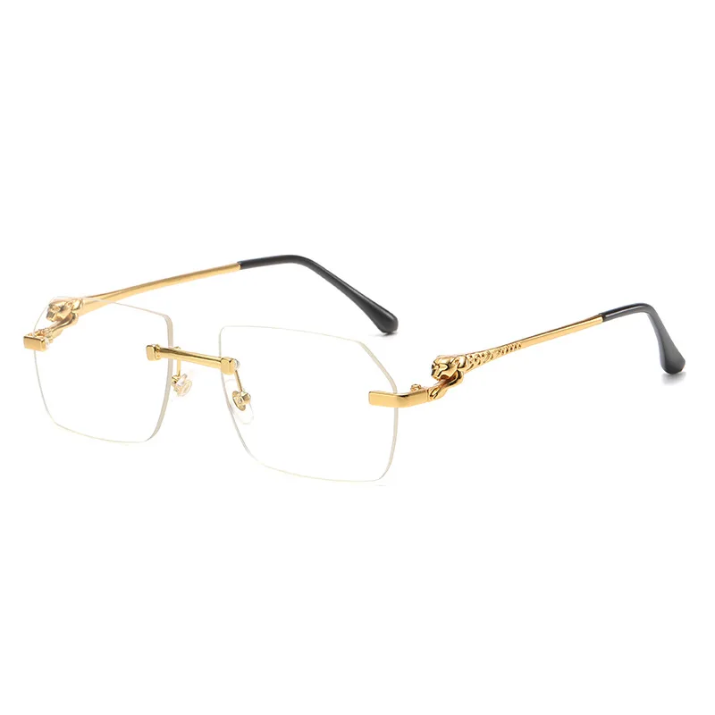 Frameless Trimming Leopard Head Sunglasses - Gold Frame White Screen C3