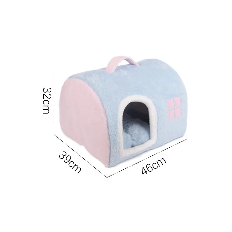 Winter Warm Closed Portable Cat Nest - Pink Blue Large - View 1