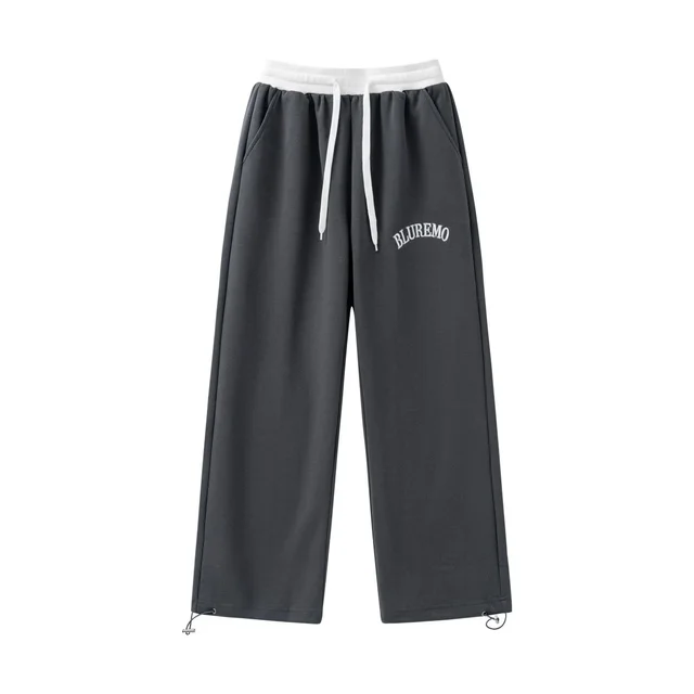 High Street Letter Embroidered Leisure Tappered Drawstring Sweatpants Gray - Shop at LoveMi
