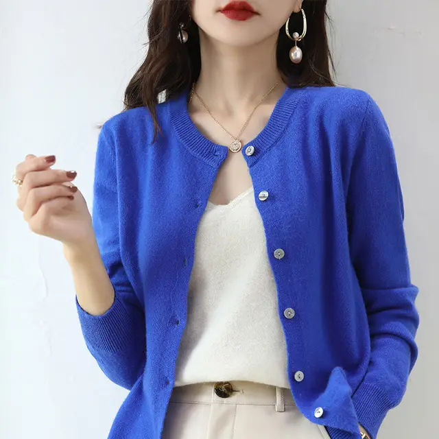 Women's Cardigan Sweater Coat Short Knitwear Klein Blue - Shop at LoveMi