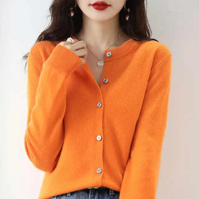 Women's Cardigan Sweater Coat Short Knitwear Orange - Shop at LoveMi