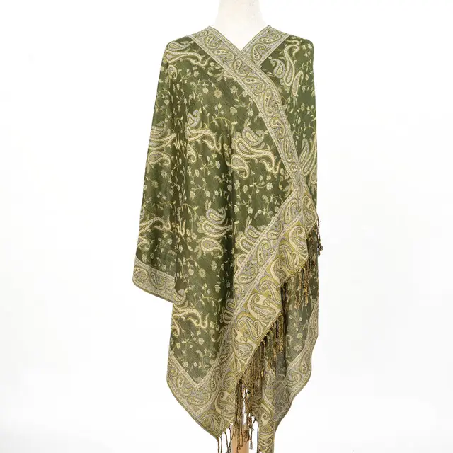 Classic Cashmere like Fashion Jacquard Cashew Tassel Scarf Olive - Shop at LoveMi