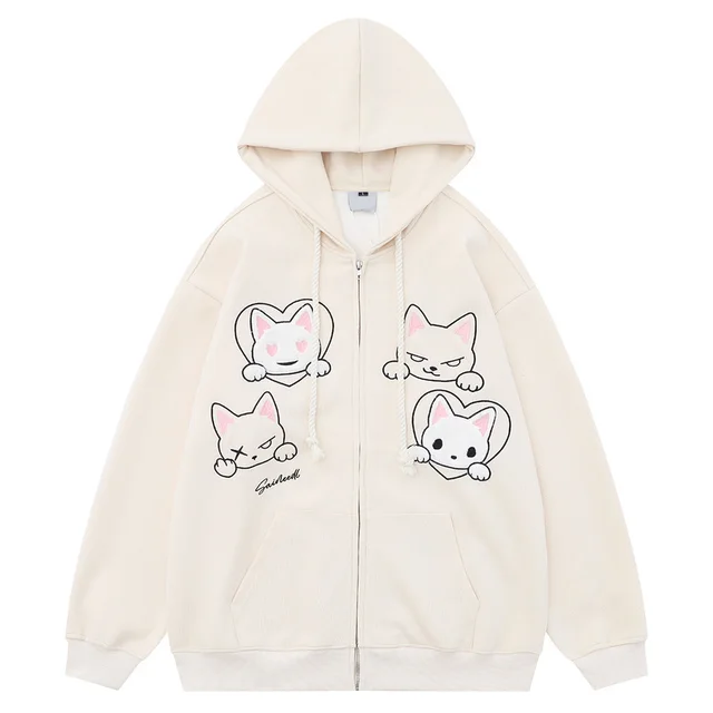 Cute Cartoon Cat Embroidered Cardigan Sweater Apricot - Shop at LoveMi