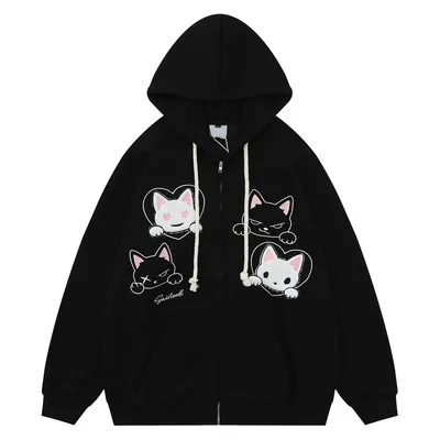 Cute Cartoon Cat Embroidered Cardigan Sweater Black - Shop at LoveMi