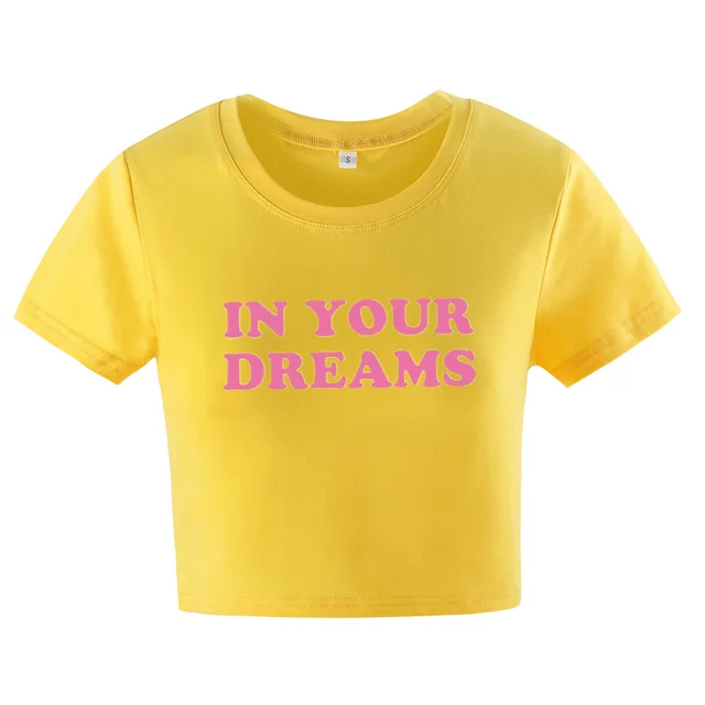IN YOUR DREAMS Letter Printed Short Sleeve Yellow - Shop at LoveMi