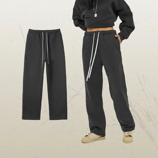 Women's Straight Velvet Solid Color Loose Sports And Leisure Trousers Dark Gray - Shop at LoveMi