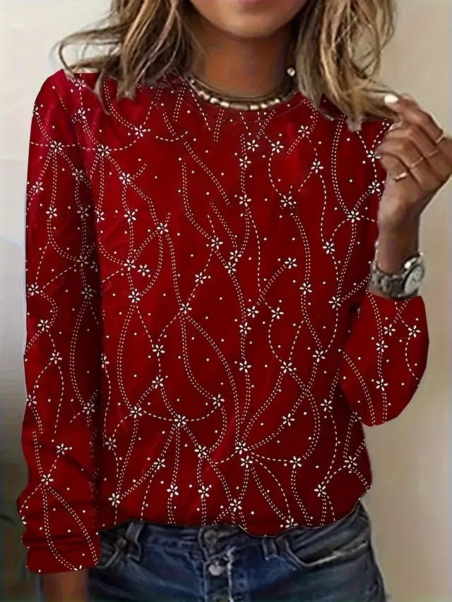 Long Sleeve Digital Printing Leisure Pullover Red - Shop at LoveMi