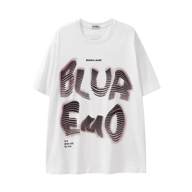 High Street Dream Letter Thick Printed Loose Short Sleeve White - Shop at LoveMi