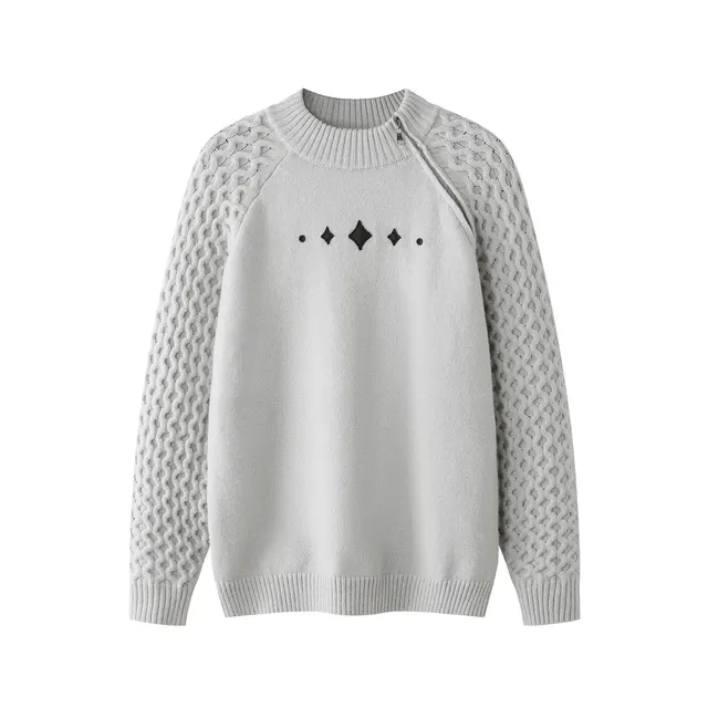 American Retro Simple Pullover Embroidered Sweater Gray - Shop at LoveMi