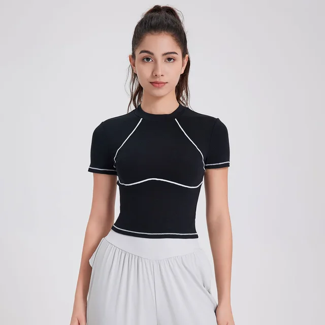 Breathable Quick drying Exercise Top Women's Short sleeved T shirt Black - Shop at LoveMi