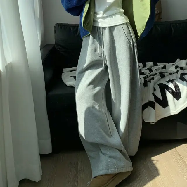 Thick Loose Drawstring Wide Leg Sweatpants Gray Silver Fox Velvet - Shop at LoveMi