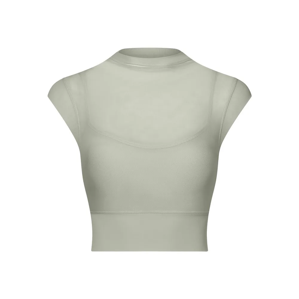 Mesh Yoga Clothes Flounced Sleeve Running Quick drying Sports Bra With Chest Pad Laurel Leaf Green - Shop at LoveMi