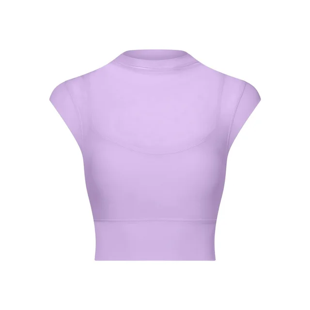 Mesh Yoga Clothes Flounced Sleeve Running Quick drying Sports Bra With Chest Pad Soft Mist Purple - Shop at LoveMi