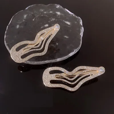 Irregular Lines Bang Sweet Cool Full Diamond Side Clip Gold 2Pcs - Shop at LoveMi