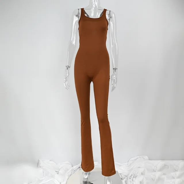 Women's Fashion Casual Solid Color Jumpsuit Brown - Shop at LoveMi