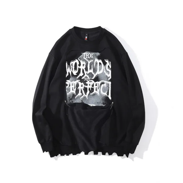 High Street Hip Hop Loose Letter Print Sweatshirt Black - Shop at LoveMi