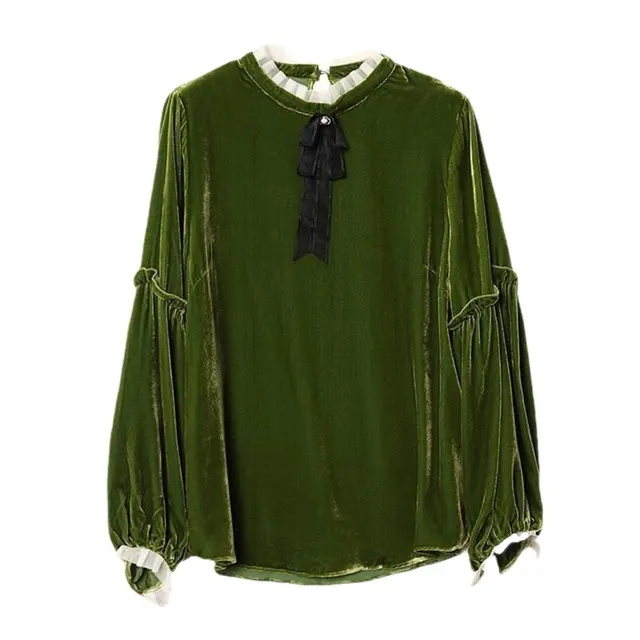 Fungus Long Sleeve Pleuche Top Female Loose Lace up Green - Shop at LoveMi