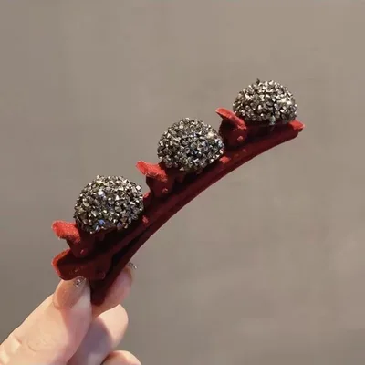 Female With Hearts Full Diamond Hair Clip Headdress Round Red - Shop at LoveMi