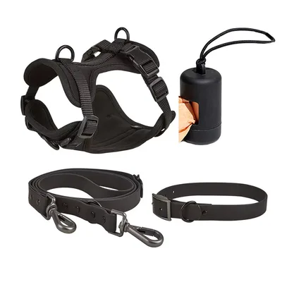 Dog Tactical Chest Back Anti bite Waterproof Collar Black Four Piece Set - Shop at LoveMi