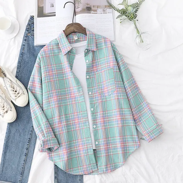 Plaid Shirt Women's Design Sense Niche Outdoor Wear Green - Shop at LoveMi