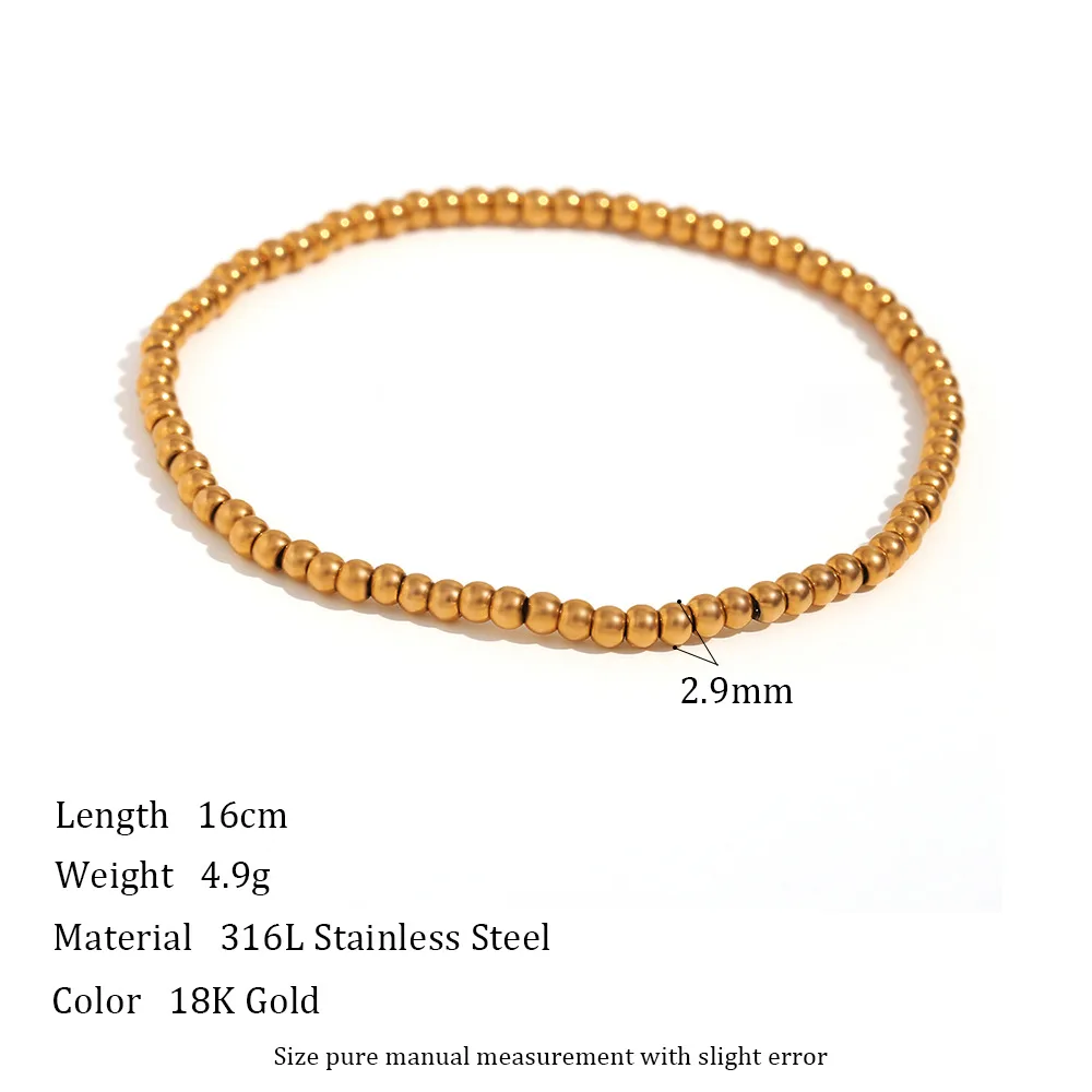 Niche Vintage Stainless Steel Plated 18K Elastic Bead Bracelet - Gold 3Mm
