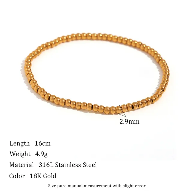 Niche Vintage Stainless Steel Plated 18K Elastic Bead Bracelet Gold 3Mm - Shop at LoveMi